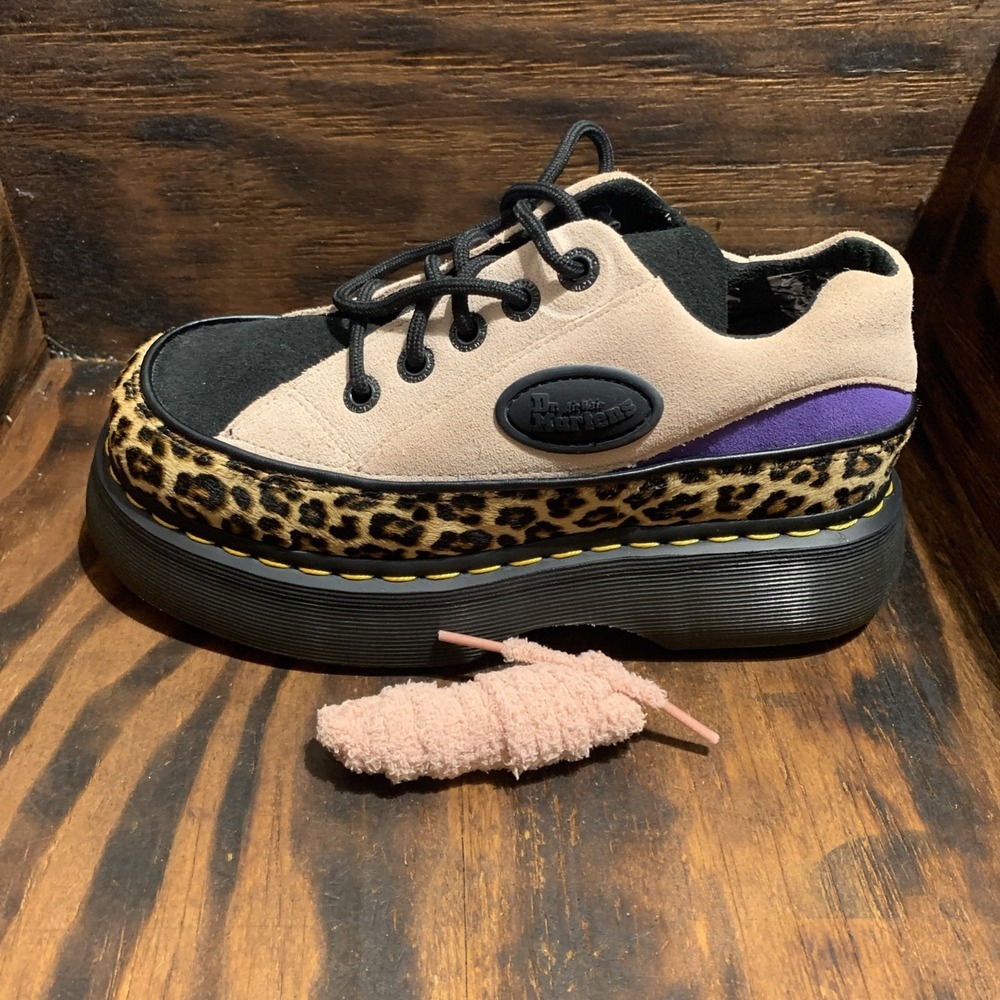 Dr. Martens Buzz 5 Eye Fur Suede Shoes Women's Size 6  UK 4 Leopard/Pink